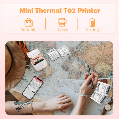 Phomemo Portable Mini Thermal Printer T02 Mini Pocket Label Printer DIY Self-adhesive Sticker Label Machine Various Label Paper