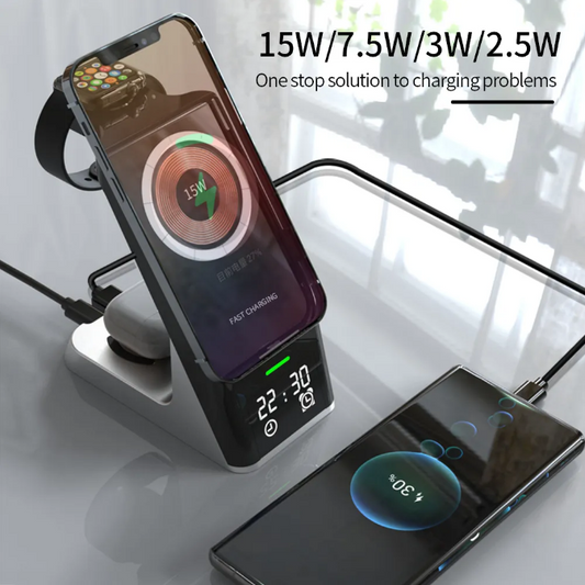 Wireless fast Charger 6-In-1 Clock Alarm Clock For Apple 14 Phone Headset Watch Magnetic Suction