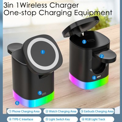 3 In 1 Magnetic Wireless Fast Charger For Smart Phone,Ipods & watch